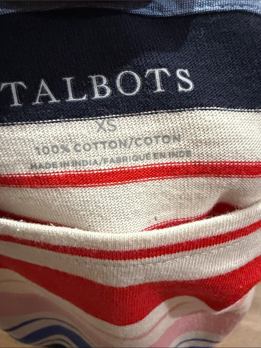 Talbots Authentic 3/4 Sleeve Striped Boatneck Top in Red, Pink & Blue - Picture 6 of 6
